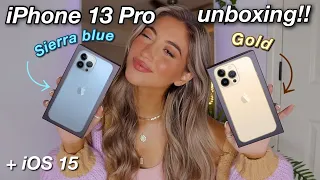 iPhone 13 Pro UNBOXING SIERRA BLUE & GOLD +FIRST IMPRESSIONS! *testing out camera & iOS 15 features*