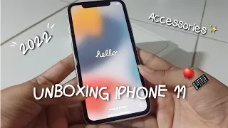 unboxing iphone11🍎📱( White 64gb ) 2022 + Accessories🫶🏻✨