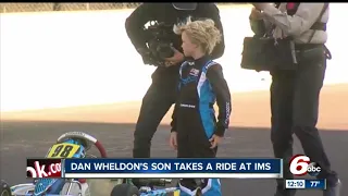 Dan Wheldon's 9-year-old son drives on IMS front straightaway