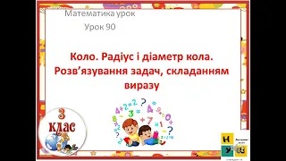 Математика  4 клас урок 90. Коло. Радіус і діаметр кола. Розв’язування задач, складанням виразу.