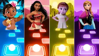 Moana & Baby Moana vs Frozen Anna & Baby Anna - Tiles Hop! Disney Princesses Songs