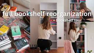 full bookshelf reorganization! 📚🪴🌞 | bookshelf tour, mini book unhaul, decorating my shelves & more!