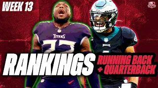 2022 Fantasy Football RANKINGS - TOP 30 Running Backs for Week 13 - TOP 24 Quarterbacks for Week 13