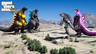 Burning Godzilla, Godzilla Ride vs Shin Godzilla, Mechagodzilla - Epic Battle ( GTA V Mods )