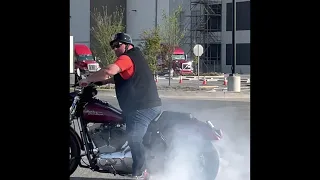 Harley Davidson Dyna Wheelies & Burnouts Doing Drifts on Shinko Tires Popping Road Glide Donuts