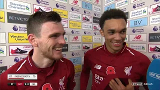 Trent Alexander-Arnold isn't happy giving Andy Robertson the MOTM award! Post-match interview