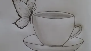 How to Draw a Cup with  Butterfly | pencil  Sketch Drawing for Beginners | step by step Drawing