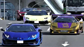 【諸星一家V12サウンド】爆音サウンドと共に現れるド派手なランボルギーニ軍団/Supercars sound in Japan.