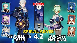 New 4.2 Spiral Abyss│Neuvillette Taser & Sucrose National | Floor 12 - 9 Stars | Genshin Impact