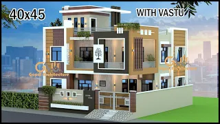 40X45 3D House  Design  | East Facing House Plan With Vastu | Villa Design | Gopal Architecture
