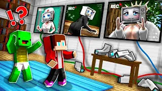 JJ and MIKEY SPY on ALL TV WOMAN GIRLS through CAMERAS in Minecraft - Maizen