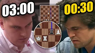 Magnus Carlsen is LATE But He BEATS Grandmaster w/ONLY 30 SECONDS (FULL GAME)