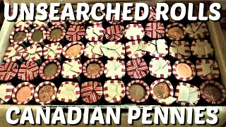 COIN ROLL HUNTING UNSEARCHED ROLLS OF CANADIAN PENNIES FOR RARE AND VALUABLE COINS!