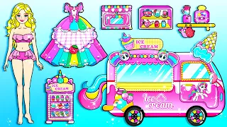 Rainbow Barbie Decorate DIY Unicorn Ice Cream Truck - Barbie Room Makeover Handmade - Lovely Barbie