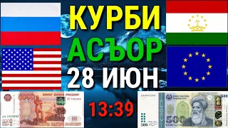 Срочно! Курби Асъор имруз курс валюта сегодня 28-уми июн  ДОЛЛАР,ЕВРО,РУБЛИ,СОМОНИ Курсы USD/RUB/TJS