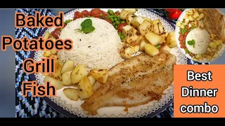 Baked Potatoes in pan fish and veggies is so good combo once you try it/baked potato#CookingYouLike
