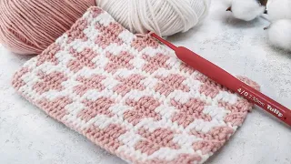 Жаккард крючком столбиками с накидом / Tapestry crochet - double crochet stitches (ENG SUB)