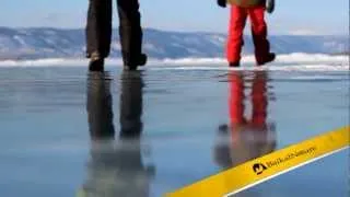 Walking on ice of lake Baikal