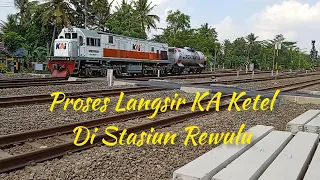 LANGSIRAN KERETA BBM DI STASIUN REWULU || LOKOMOTIF CC 204 03 07 + KETEL / MINYAK / PERTAMINA