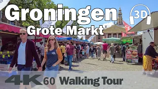 Groningen ☀️ | Market, Grote Markt, Martinitoren | Netherlands | 4K60 Walking Tour | Binaural Audio