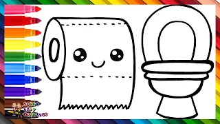 Drawing and Coloring a Toilet With Toilet Paper 🚽🧻🌈 Drawings for Kids