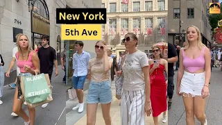 🇺🇸NYC 4K Sunday Hot Summer Walk at 5th Avenue. Flat Iron to Billionaire's Row.