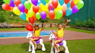 LAS RATITAS juegan con su UNICORNIO y aprenden con GLOBOS de COLORES!!