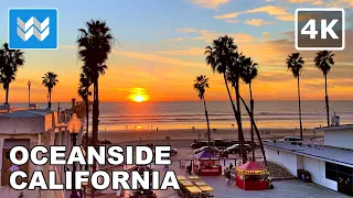 [4K] Sunset at Oceanside Beach Pier in San Diego County, California USA - Walking Tour 🎧