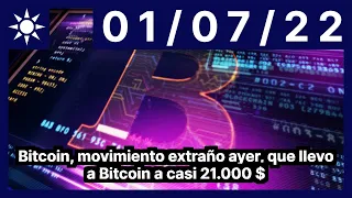 Bitcoin, movimiento extraño ayer, que llevo a Bitcoin a casi 21.000 $