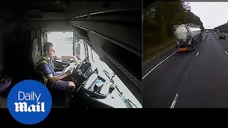 Shocking video shows HGV driver undertake and use phone