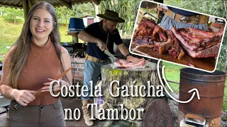 CHURRASCO GAÚCHO COSTELA NO TAMBOR | Chácara Família Medim Couto | VLOG Farroupilha RS