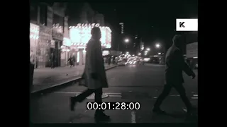 1960s Nighttime Drive Down 42nd Street and Broadway, NYC, 35mm