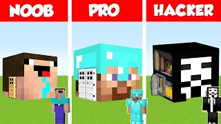 INSIDE HEAD BLOCK BASE HOUSE BUILD CHALLENGE - NOOB vs PRO vs HACKER / Minecraft Battle Animation