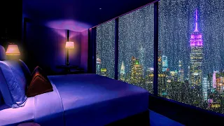 SPRING RAIN in MANHATTAN ☔Cozy bedroom with a night view of New York - Rain sounds for sleeping