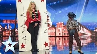 11 year old knife thrower tempts Simon Cowell onto the stage | Britain's Got Talent 2014