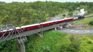 Steam and electric trains crossing the Bremer R, Wulkuraka QLD