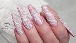 Pink tartan Christmas nails. Gel nails with Christmas nail art. Christmas Nails