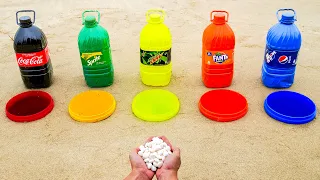 Big Coca Cola, Sprite, Mtn Dew, Fanta, Pepsi vs Mentos in Different Holes Underground!