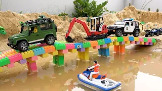 Build Bridge color block toys construction vehicles excavator dump trucks - Toy car story