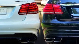 Mercedes E63 AMG S Look 6.2L vs E63 AMG 5.5L V8 Biturbo Sound Battle Revving Revs W212 2014