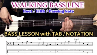 BASS LESSON - Easy Walking Bass Line with TAB - Beginner Jazz Bass Line Tutorial