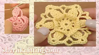 How to Join Crochet Flowers Tutorial 18 Part 2 of 2 Cómo unir flores de ganchillo