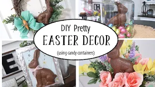 DIY PRETTY EASTER DECOR USING BUNNY CANDY CONTAINERS | Walmart & Dollar Tree // ClutteredCorkBoard