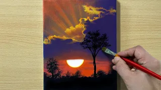 Red Sunset / Acrylic Painting for Beginners / STEP by STEP #178 / 붉은노을 아크릴화 그리기