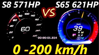 2020 Audi S8 571 hp vs Mercedes S65 621 HP DragRace Sound 0-200|100-200km/h