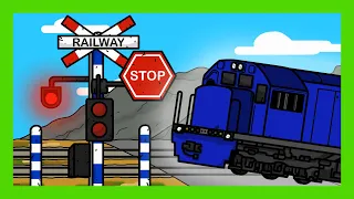 Railroad Crossing Animation Train - Kereta Api CC 201 Biru dan Palang Perlintasan Kereta Api Unik