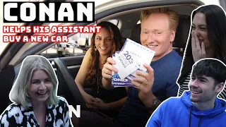 BRITISH FAMILY REACTS | Conan Helps His Assistant Buy A New Car!