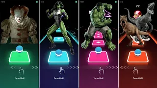 Pennywise 🆚 She-Hulk - Skibidi Toilet 🆚 HULK 🆚 Jurassic World - Tiles Hop Game