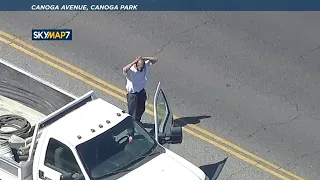 END OF CHASE: Driver of stolen work truck leads police on chase through San Fernando Valley