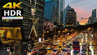 4K HDR // Night Walk around Bangkok Skyscrapers 2022 | Binaural City Sounds | Thailand